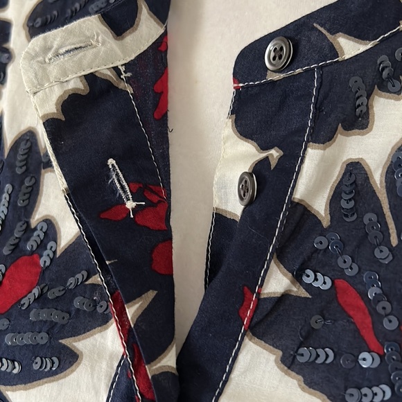 J. Crew sequin tank navy, burgundy, cream sleeveless. Button front. Dressy - Picture 4 of 10